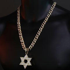 14K Gold Filled Star of David Pendant Necklace with Iced Cuban CZ Chain – Perfect Gift for Father's Day, Birthdays, Anniversaries, and More – 18"-24"