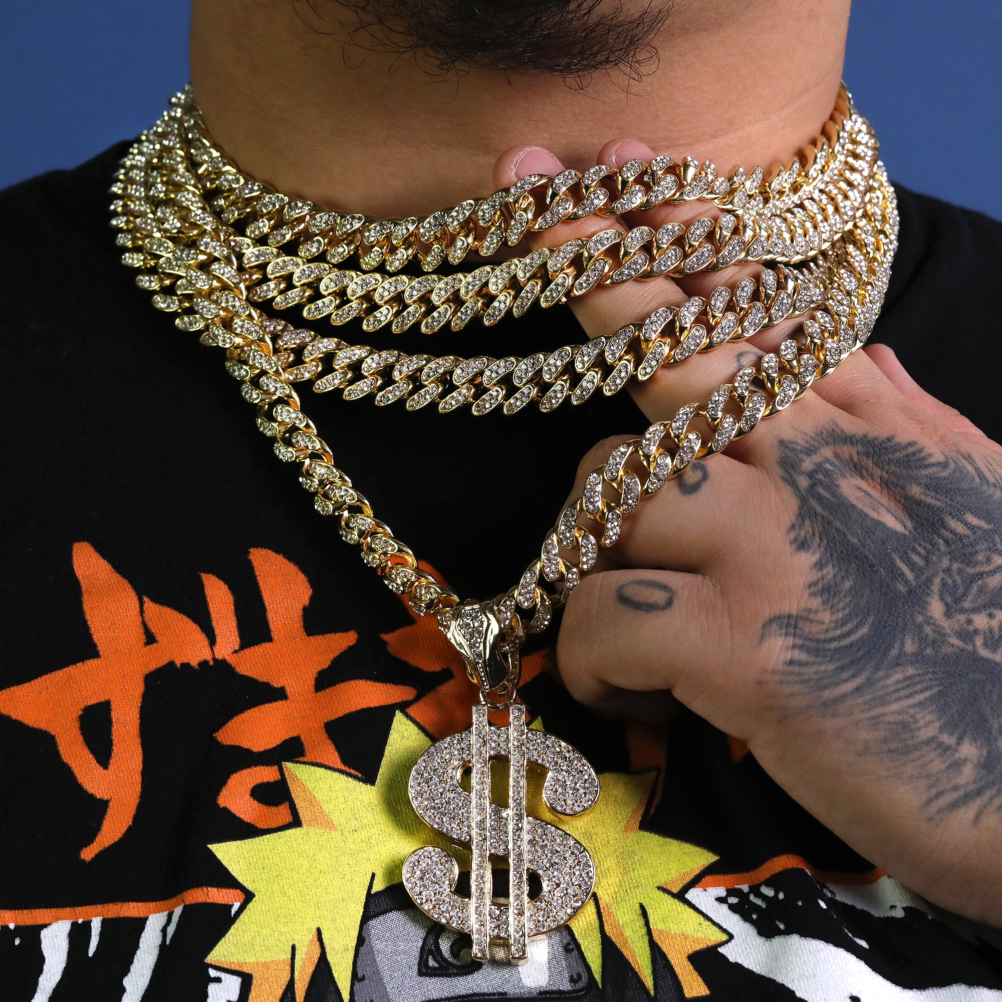 Large CZ Money Sign Pendant & Iced Cuban CZ Chain Necklace – Hip Hop Jewelry for Men – 18"-24"