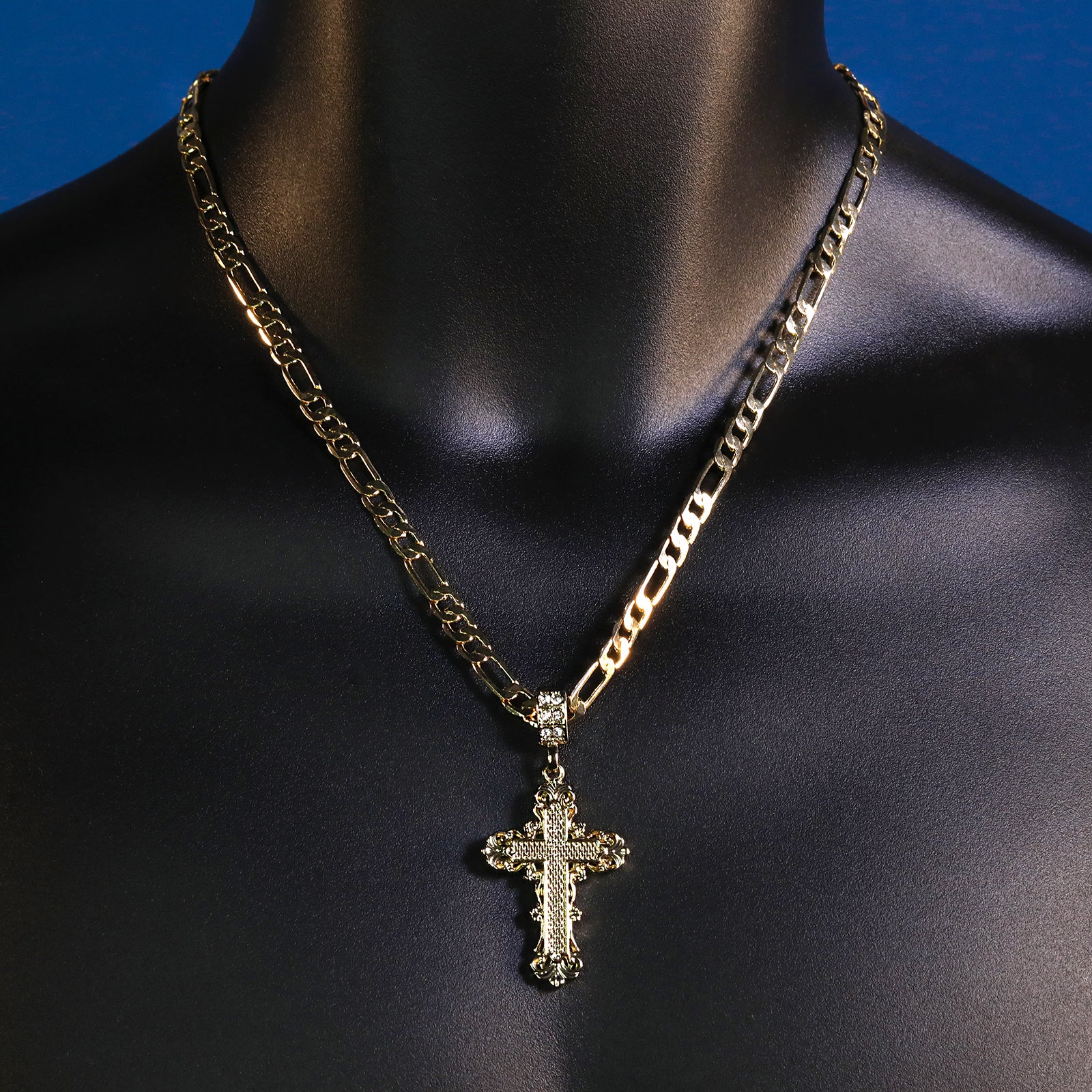 Royal Cross Pendant 20" Figaro Chain Hip Hop Style 18k Gold Plated