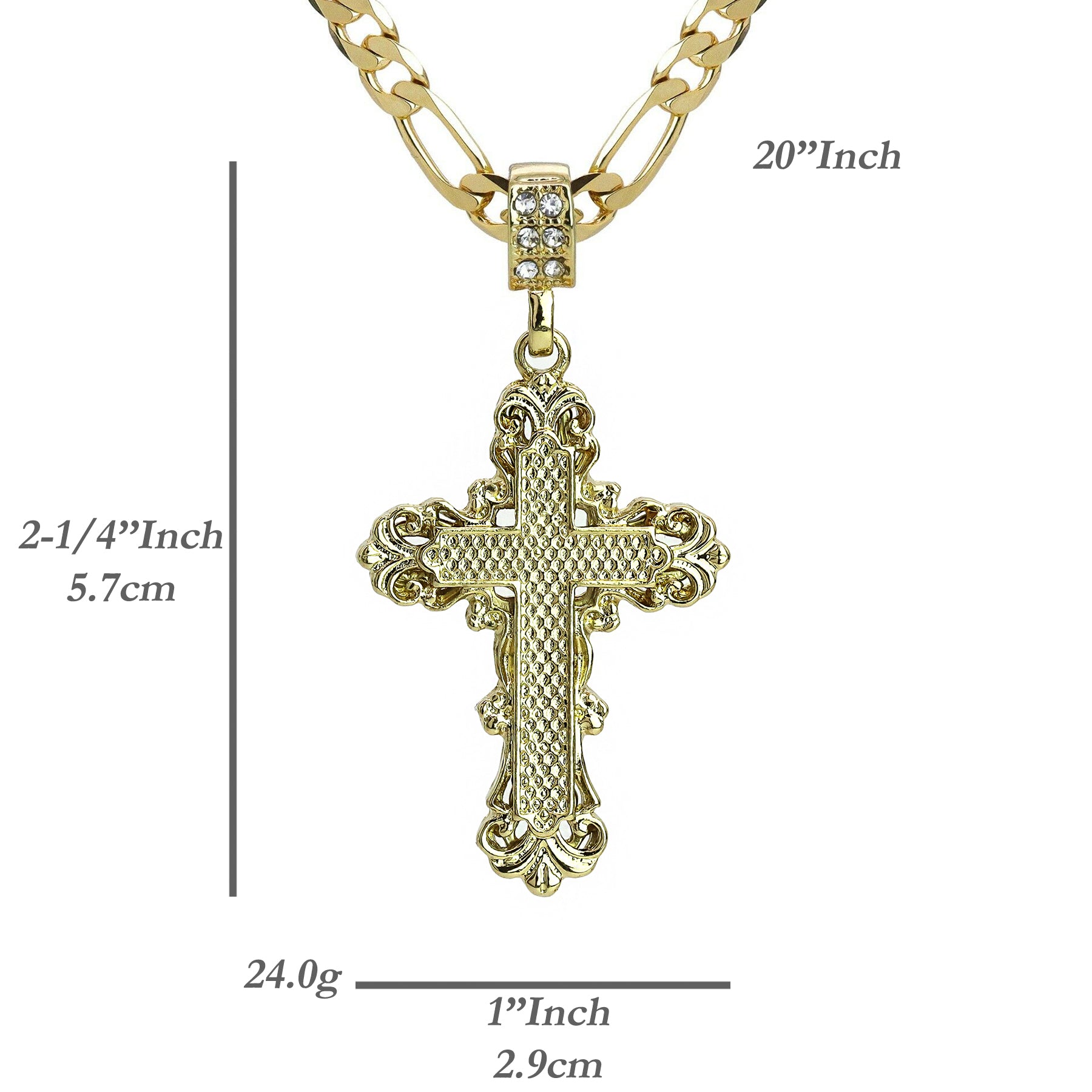 Royal Cross Pendant 20" Figaro Chain Hip Hop Style 18k Gold Plated