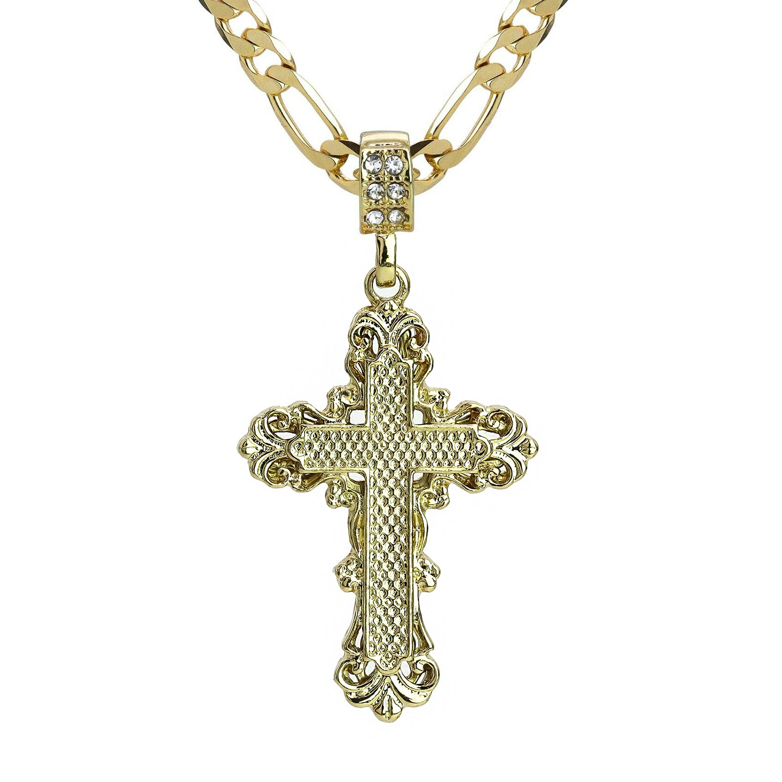Royal Cross Pendant 20" Figaro Chain Hip Hop Style 18k Gold Plated