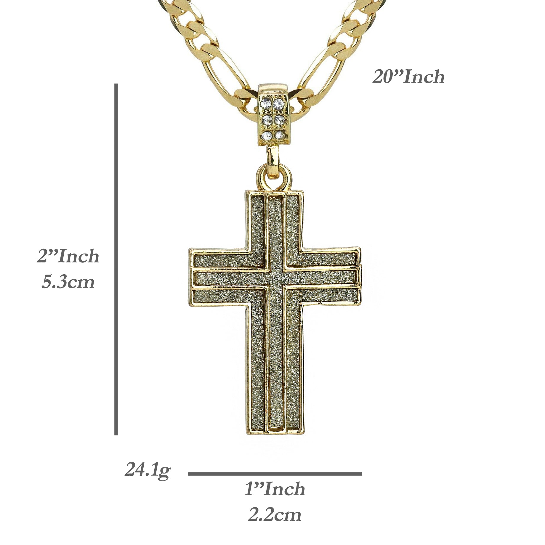 Two Cross Stardust Pendant 20" Figaro Chain Hip Hop Style 18k Gold Plated