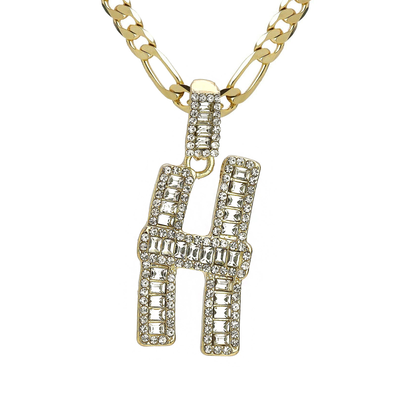 Initial Alphabet Baguette Letter Lab Diamond Cut Pendant 20"Figaro Chain Hip Hop Necklace