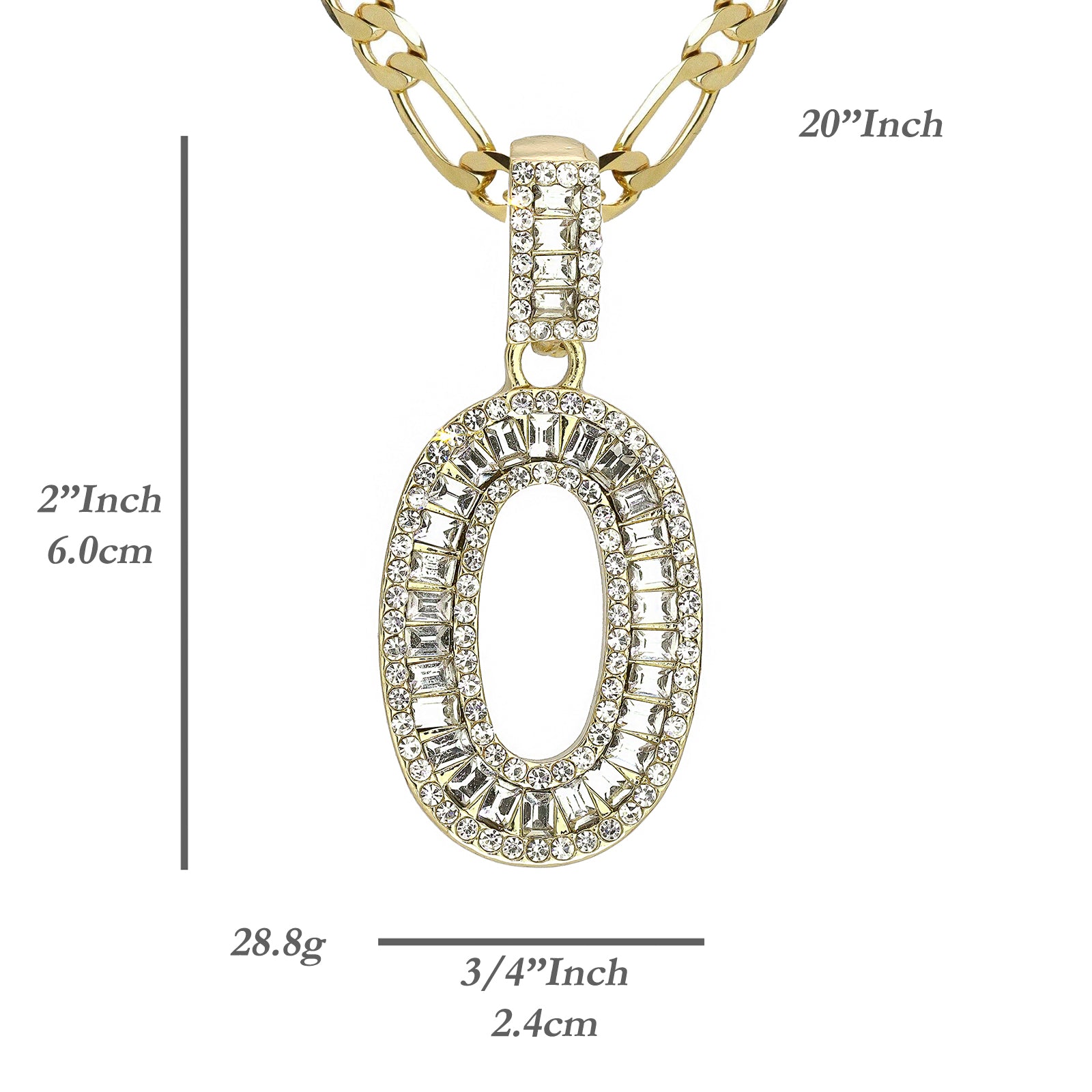 Initial Alphabet Baguette Letter Lab Diamond Cut Pendant 20"Figaro Chain Hip Hop Necklace