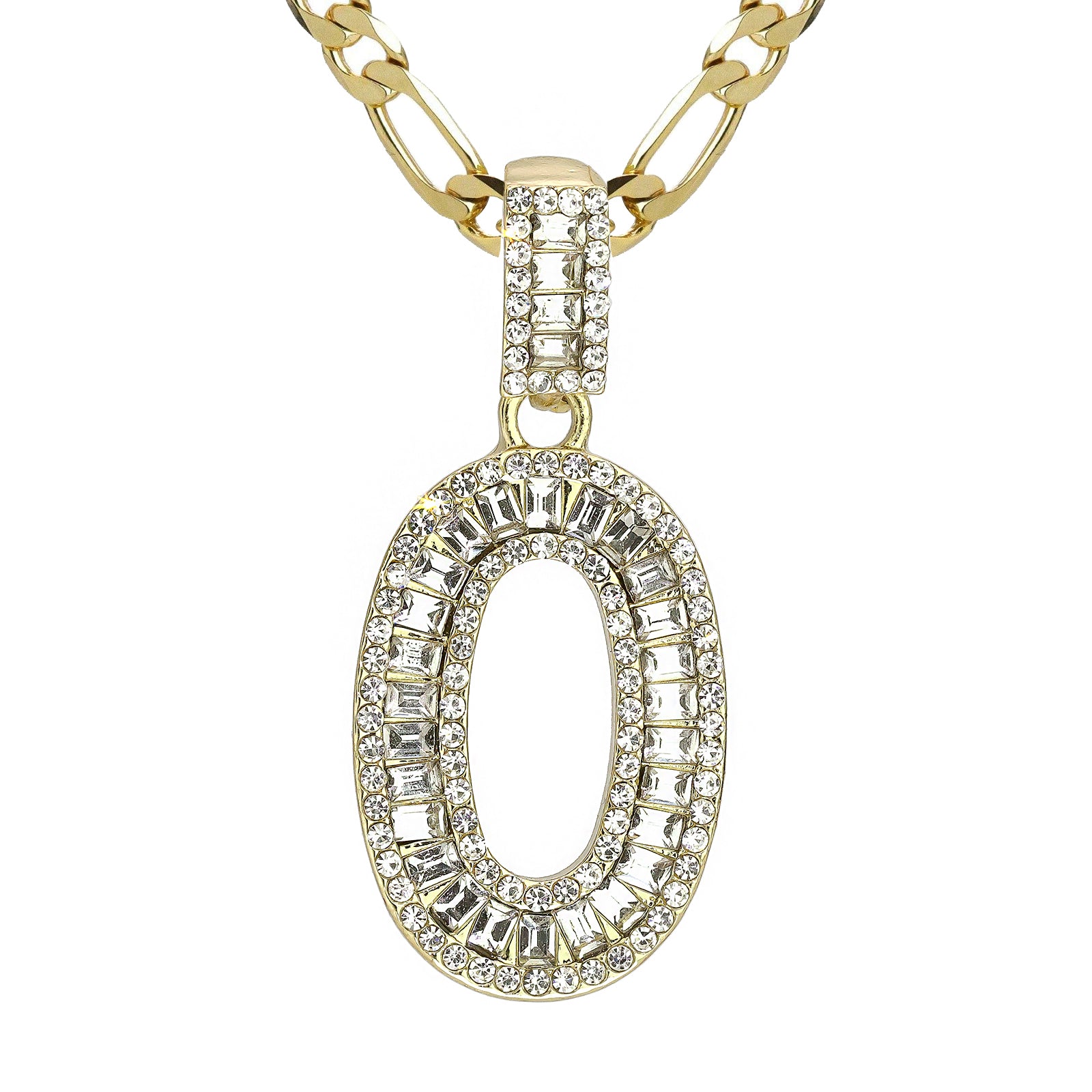 Initial Alphabet Baguette Letter Lab Diamond Cut Pendant 20"Figaro Chain Hip Hop Necklace