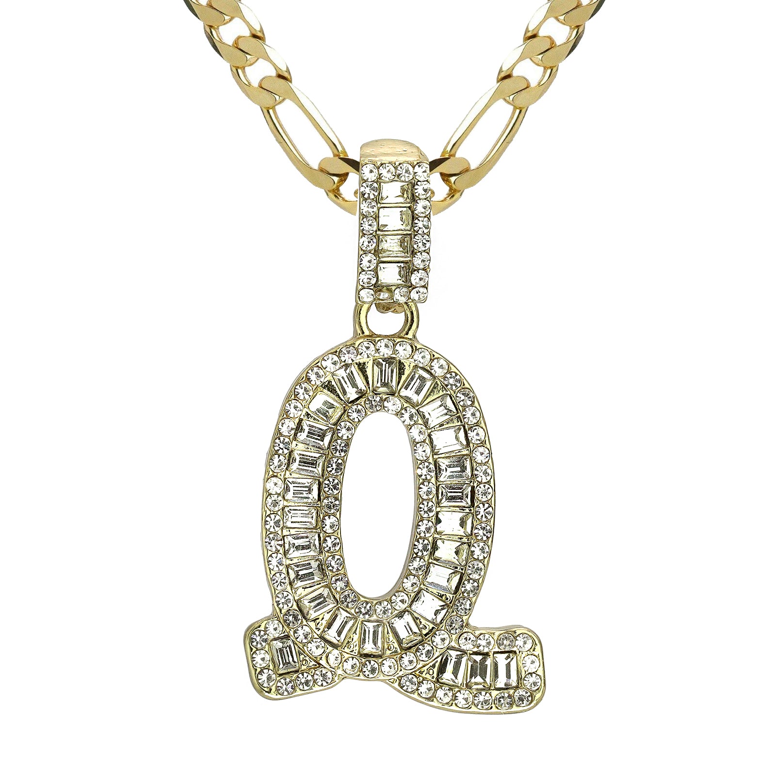 Initial Alphabet Baguette Letter Lab Diamond Cut Pendant 20"Figaro Chain Hip Hop Necklace