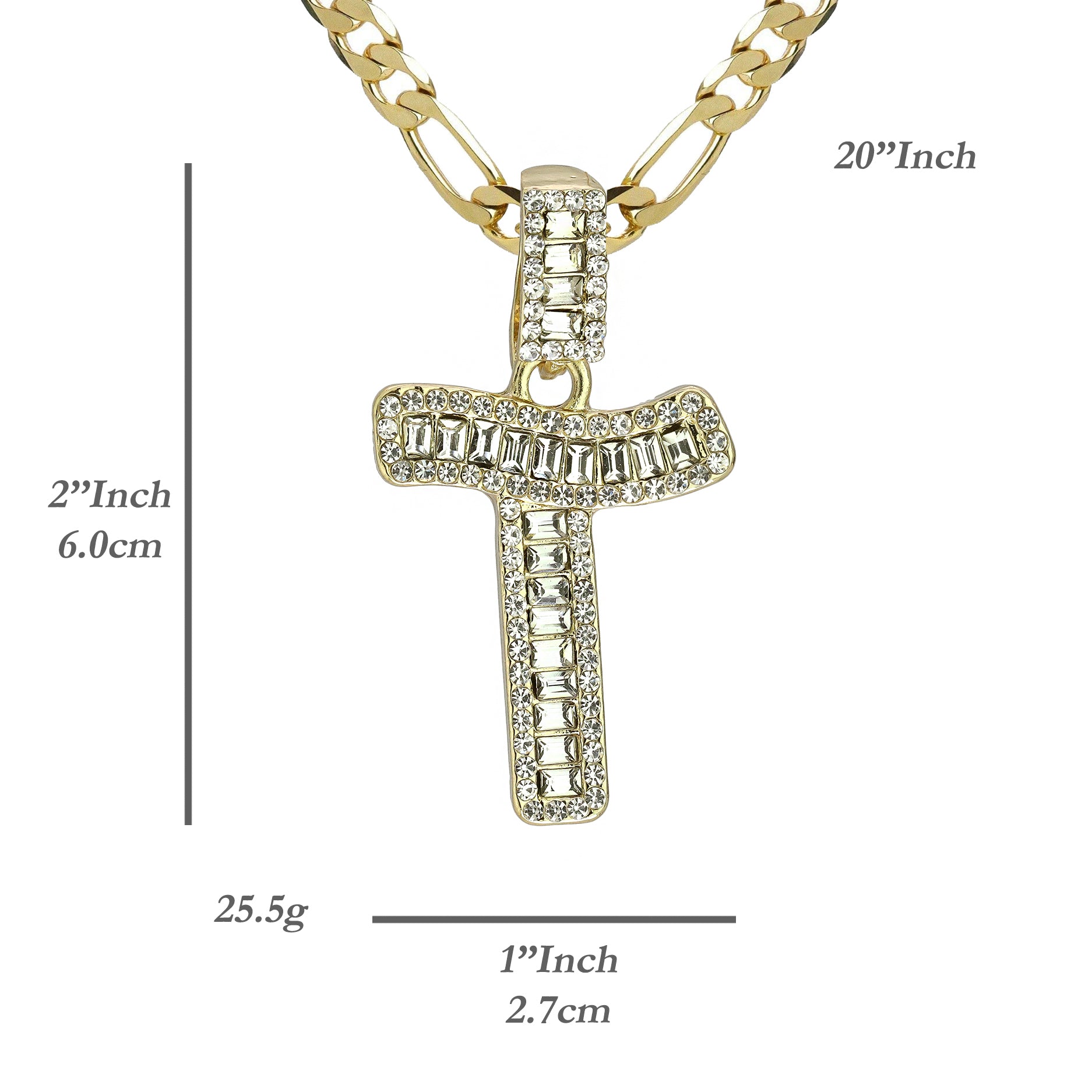 Initial Alphabet Baguette Letter Lab Diamond Cut Pendant 20"Figaro Chain Hip Hop Necklace
