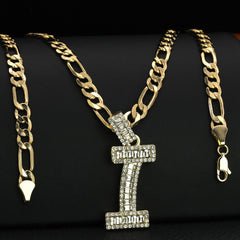 Initial Alphabet Letter Lab Baguette Cz Diamond Cut Pendant 4mm 20" FIGARO CHAIN Hip Hop Necklace