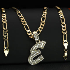 Initial Alphabet Letter Lab Baguette Cz Diamond Cut Pendant 4mm 20" FIGARO CHAIN Hip Hop Necklace