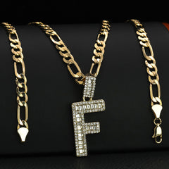 Initial Alphabet Letter Lab Baguette Cz Diamond Cut Pendant 4mm 20" FIGARO CHAIN Hip Hop Necklace