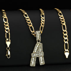 Initial Alphabet Letter Lab Baguette Cz Diamond Cut Pendant 4mm 20" FIGARO CHAIN Hip Hop Necklace