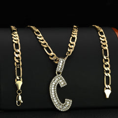 Initial Alphabet Letter Lab Baguette Cz Diamond Cut Pendant 4mm 20" FIGARO CHAIN Hip Hop Necklace