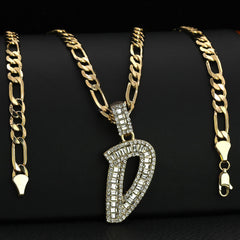 Initial Alphabet Letter Lab Baguette Cz Diamond Cut Pendant 4mm 20" FIGARO CHAIN Hip Hop Necklace
