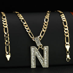 Initial Alphabet Letter Lab Baguette Cz Diamond Cut Pendant 4mm 20" FIGARO CHAIN Hip Hop Necklace