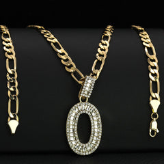 Initial Alphabet Letter Lab Baguette Cz Diamond Cut Pendant 4mm 20" FIGARO CHAIN Hip Hop Necklace