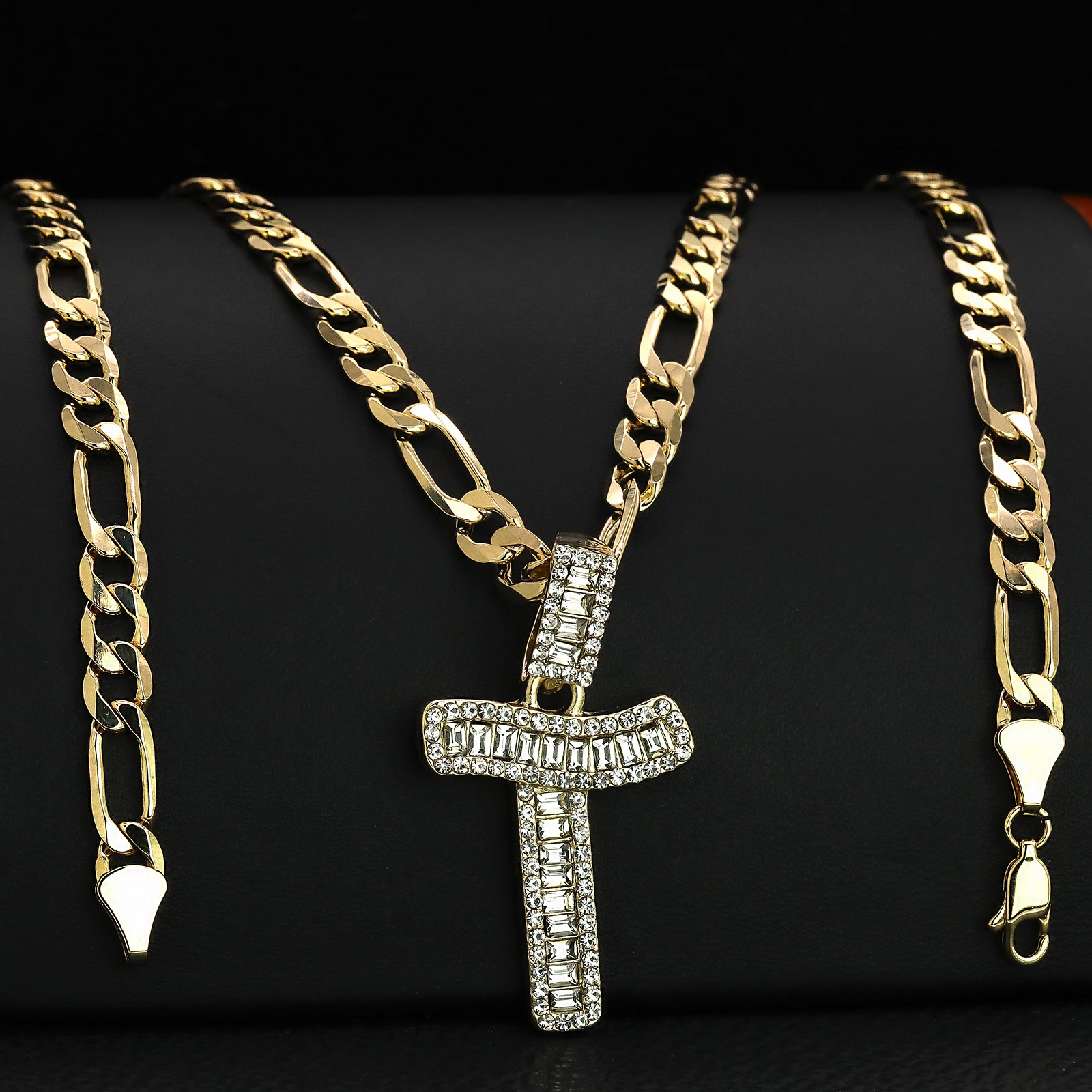Initial Alphabet Letter Lab Baguette Cz Diamond Cut Pendant 4mm 20" FIGARO CHAIN Hip Hop Necklace