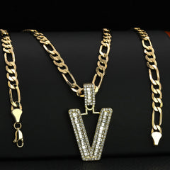 Initial Alphabet Letter Lab Baguette Cz Diamond Cut Pendant 4mm 20" FIGARO CHAIN Hip Hop Necklace