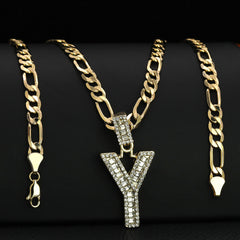 Initial Alphabet Letter Lab Baguette Cz Diamond Cut Pendant 4mm 20" FIGARO CHAIN Hip Hop Necklace