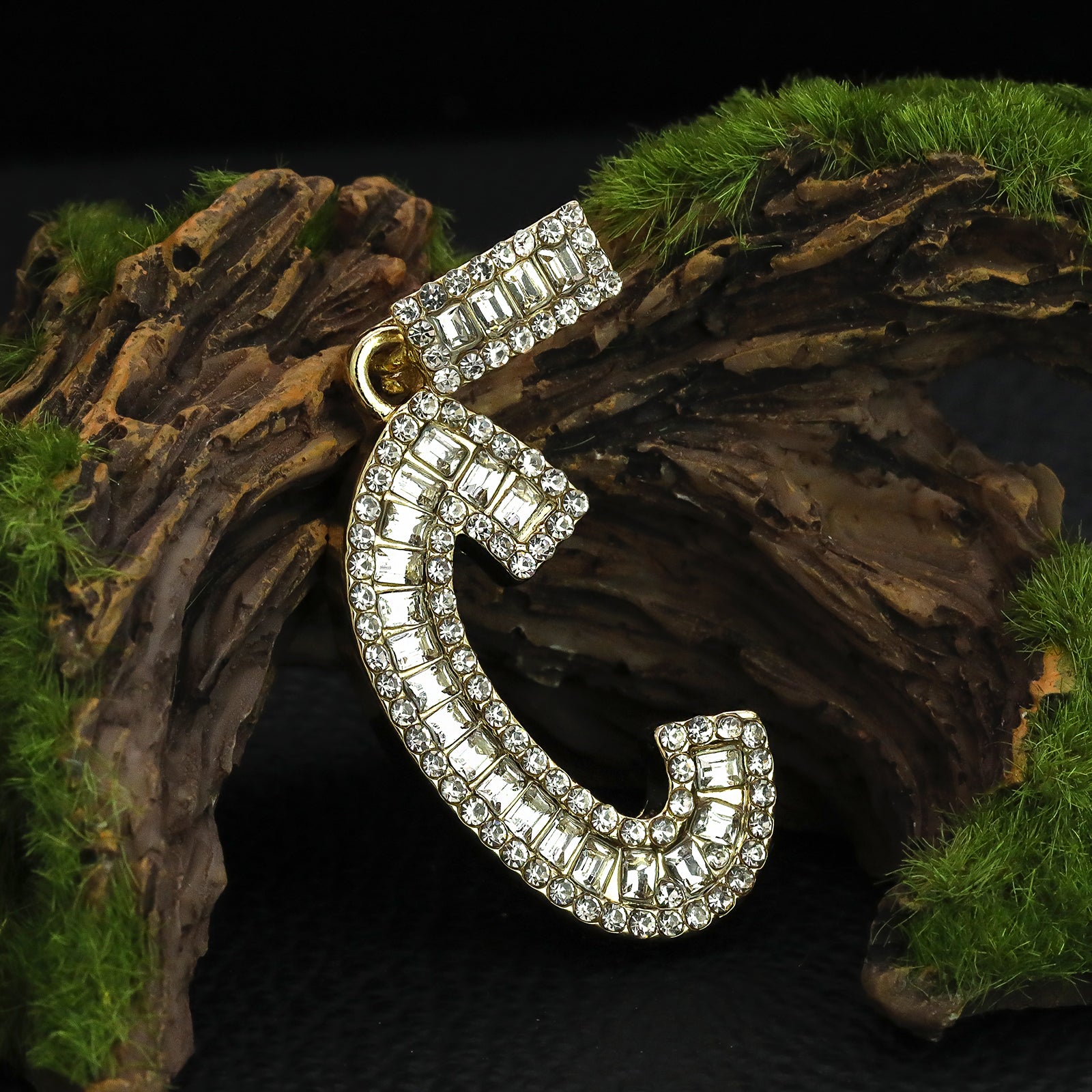 Initial Alphabet Baguette Letter Lab Diamond Cut Pendant 20"Figaro Chain Hip Hop Necklace