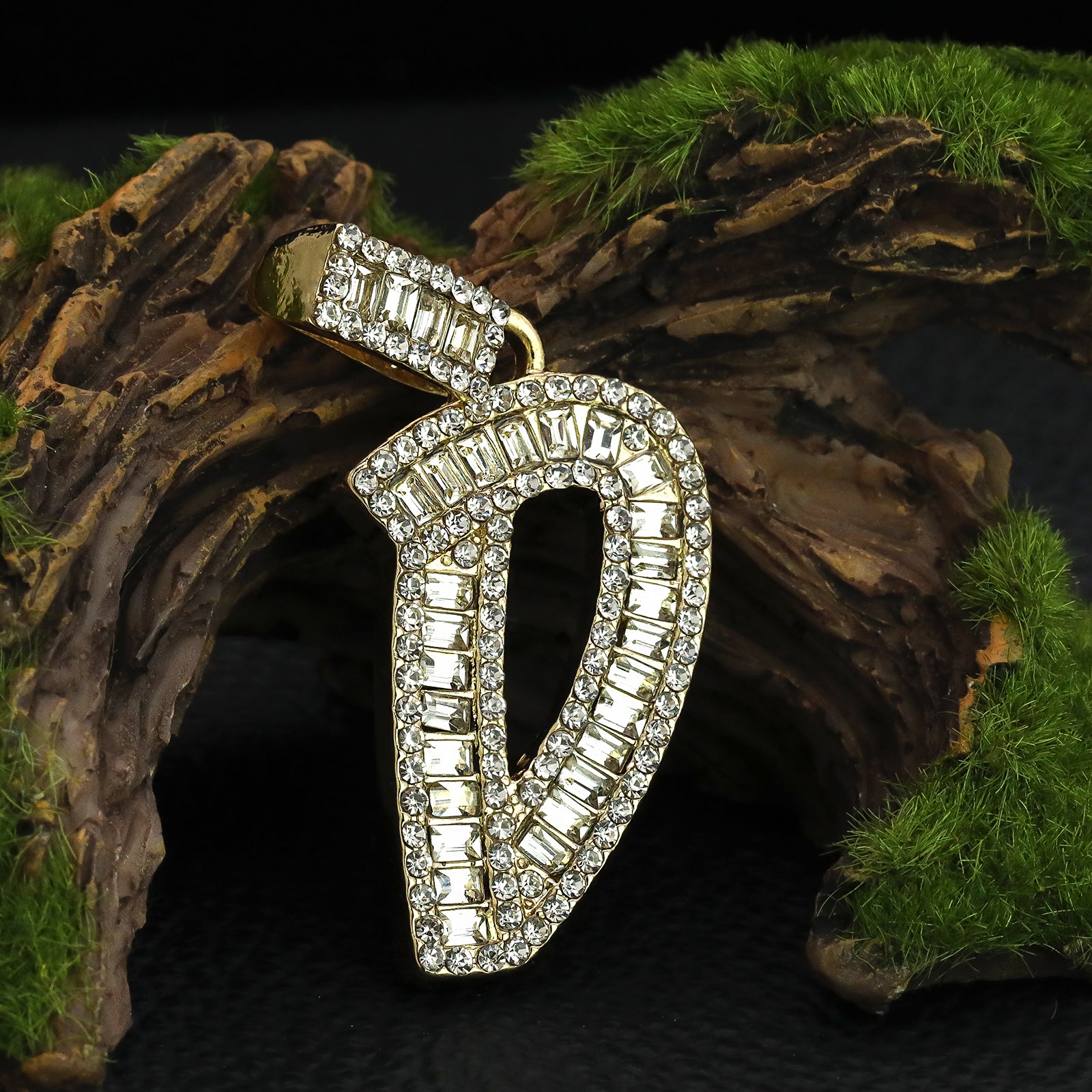 Initial Alphabet Baguette Letter Lab Diamond Cut Pendant 20"Figaro Chain Hip Hop Necklace