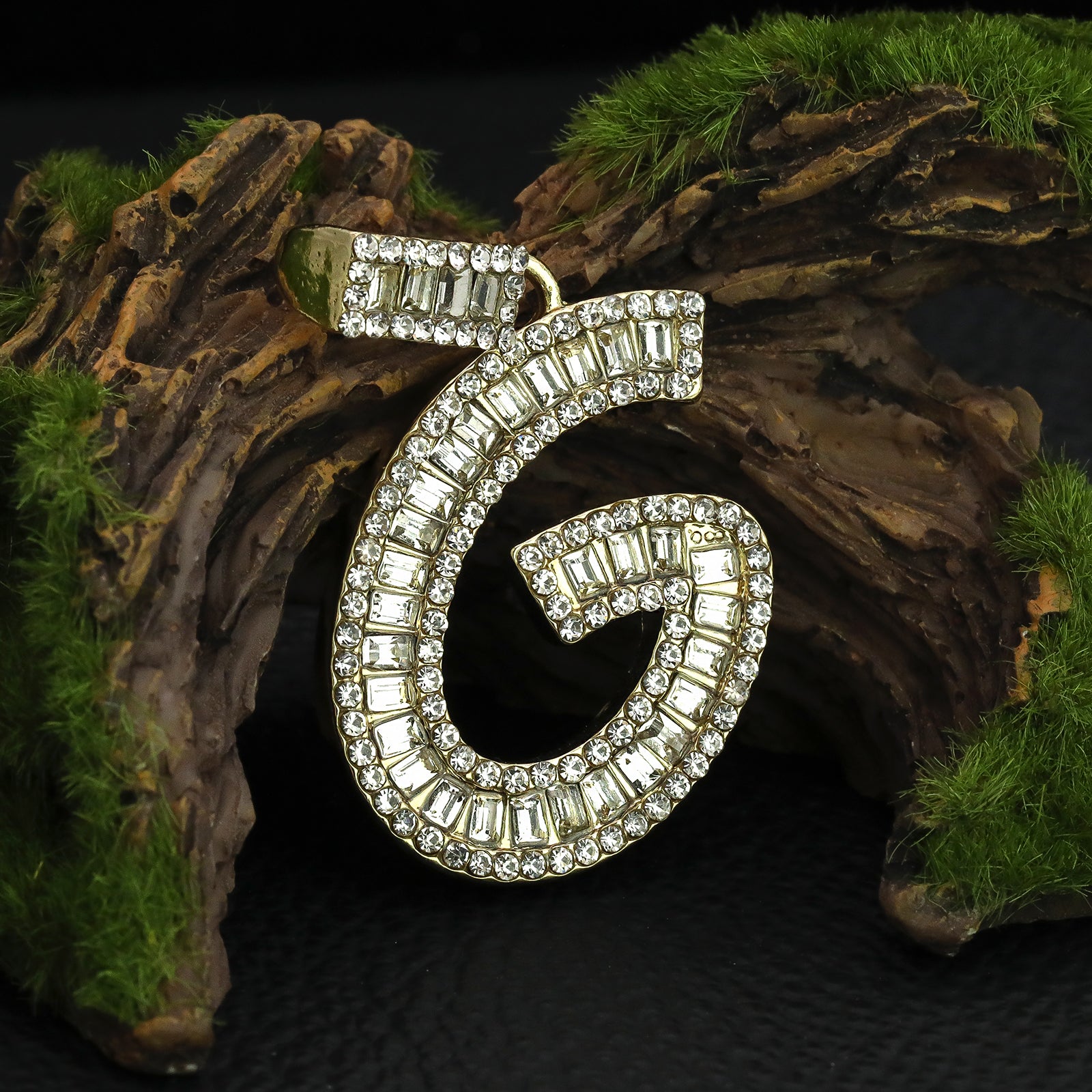 Initial Alphabet Baguette Letter Lab Diamond Cut Pendant 20"Figaro Chain Hip Hop Necklace