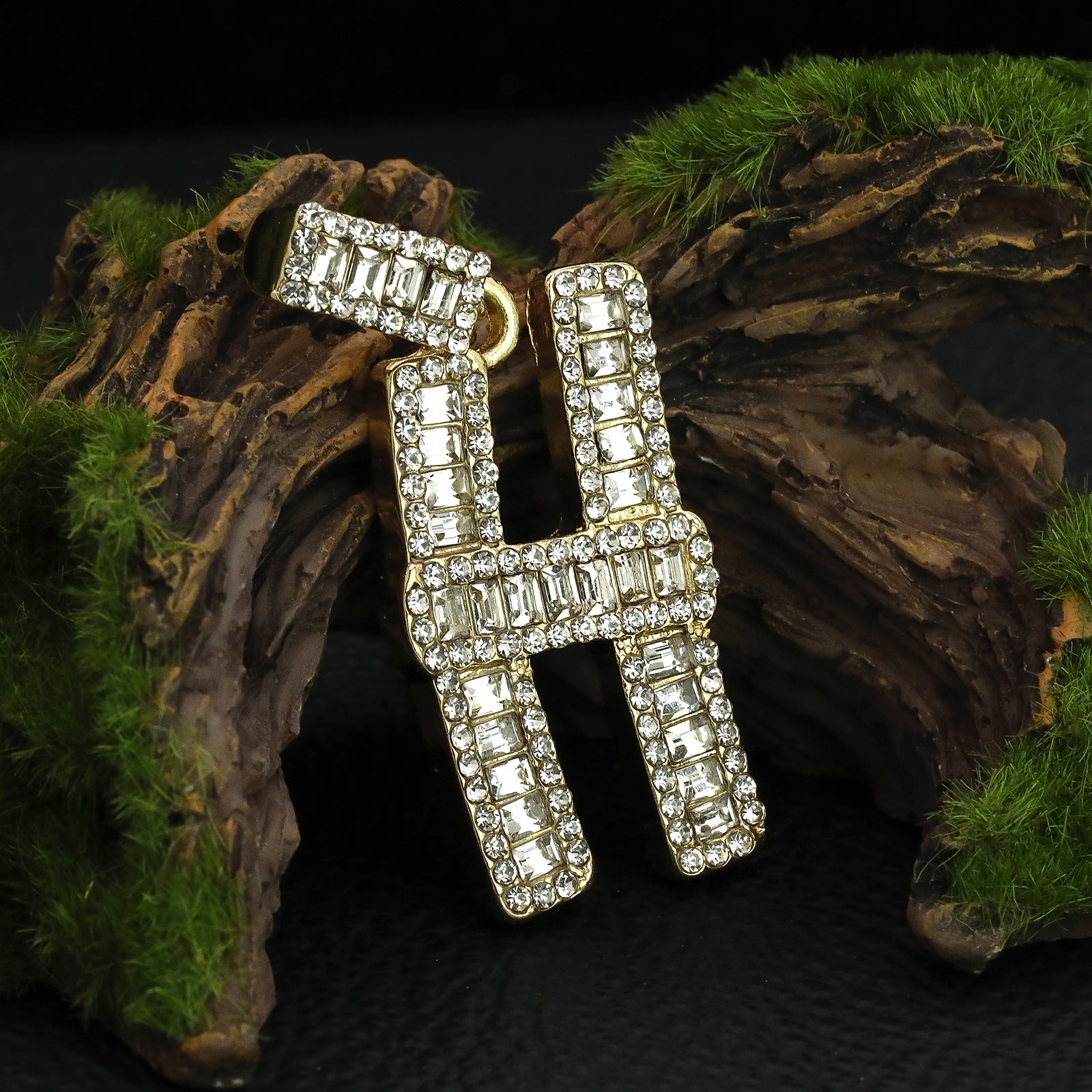 Initial Alphabet Baguette Letter Lab Diamond Cut Pendant 20"Figaro Chain Hip Hop Necklace