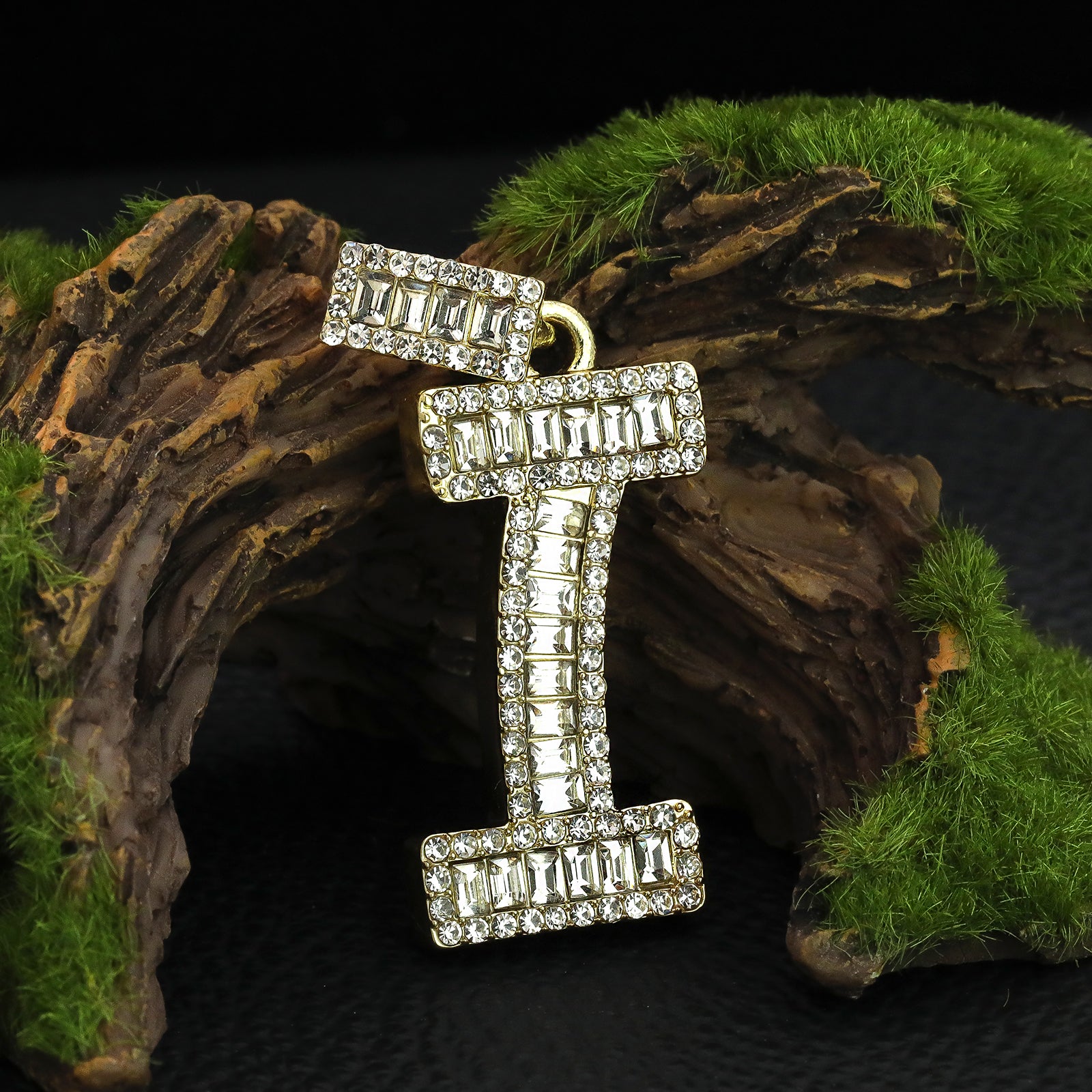 Initial Alphabet Baguette Letter Lab Diamond Cut Pendant 20"Figaro Chain Hip Hop Necklace