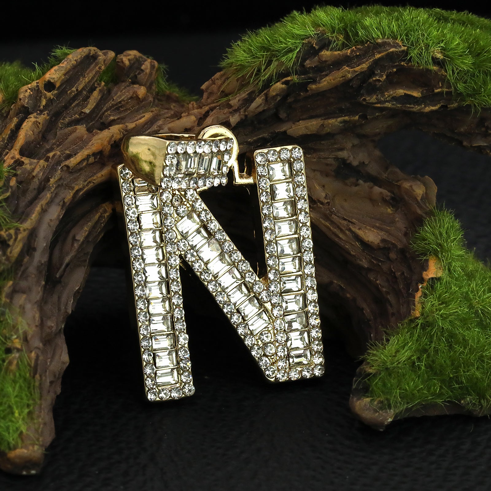 Initial Alphabet Baguette Letter Lab Diamond Cut Pendant 20"Figaro Chain Hip Hop Necklace