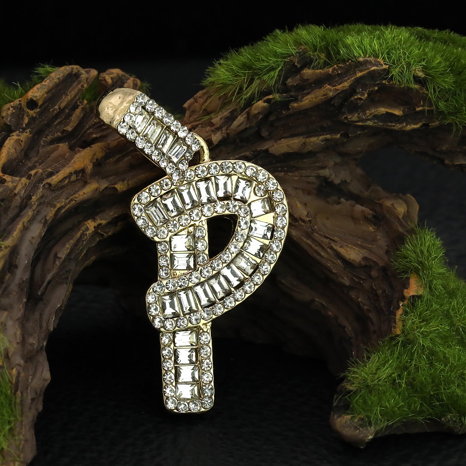 Initial Alphabet Baguette Letter Lab Diamond Cut Pendant 20"Figaro Chain Hip Hop Necklace