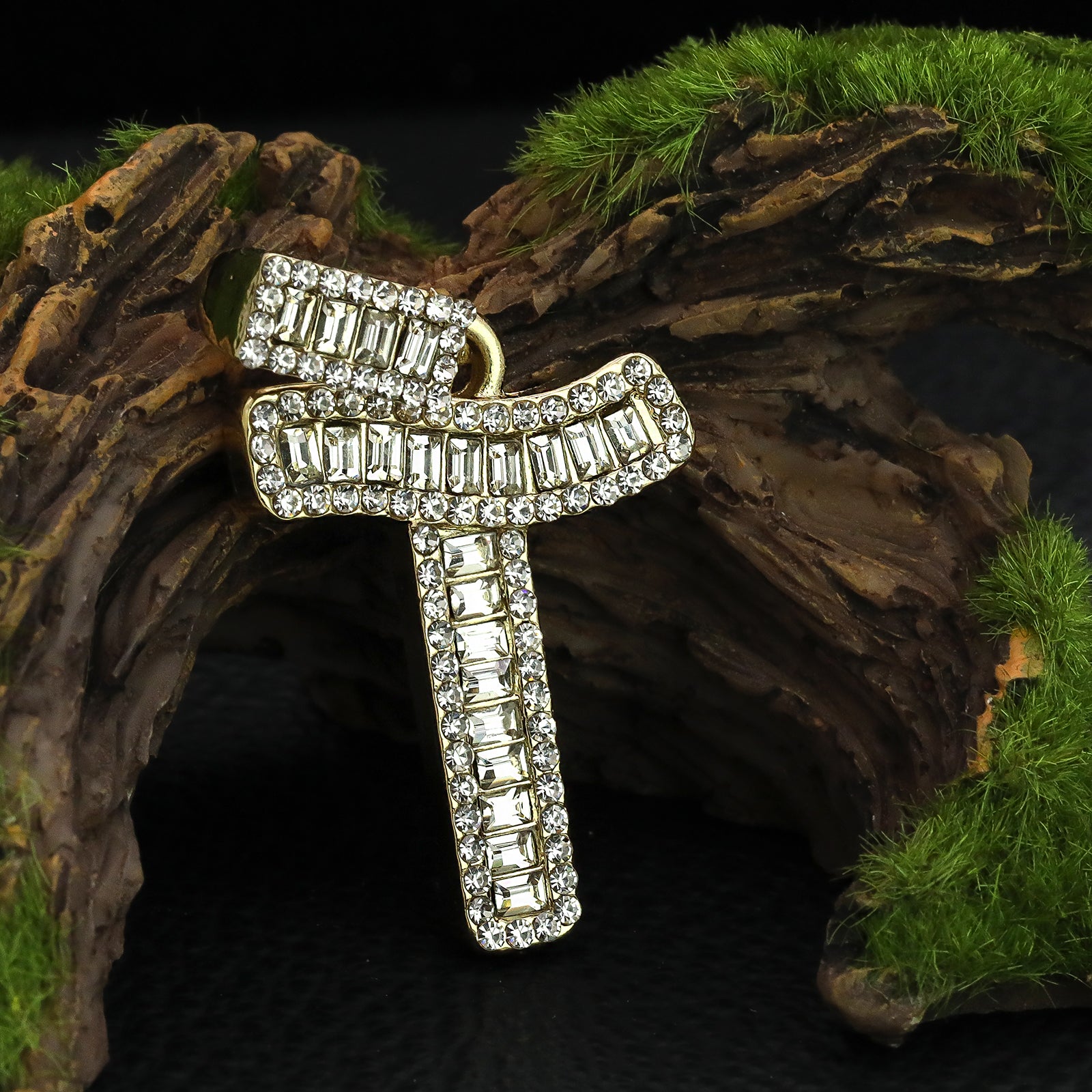 Initial Alphabet Baguette Letter Lab Diamond Cut Pendant 20"Figaro Chain Hip Hop Necklace