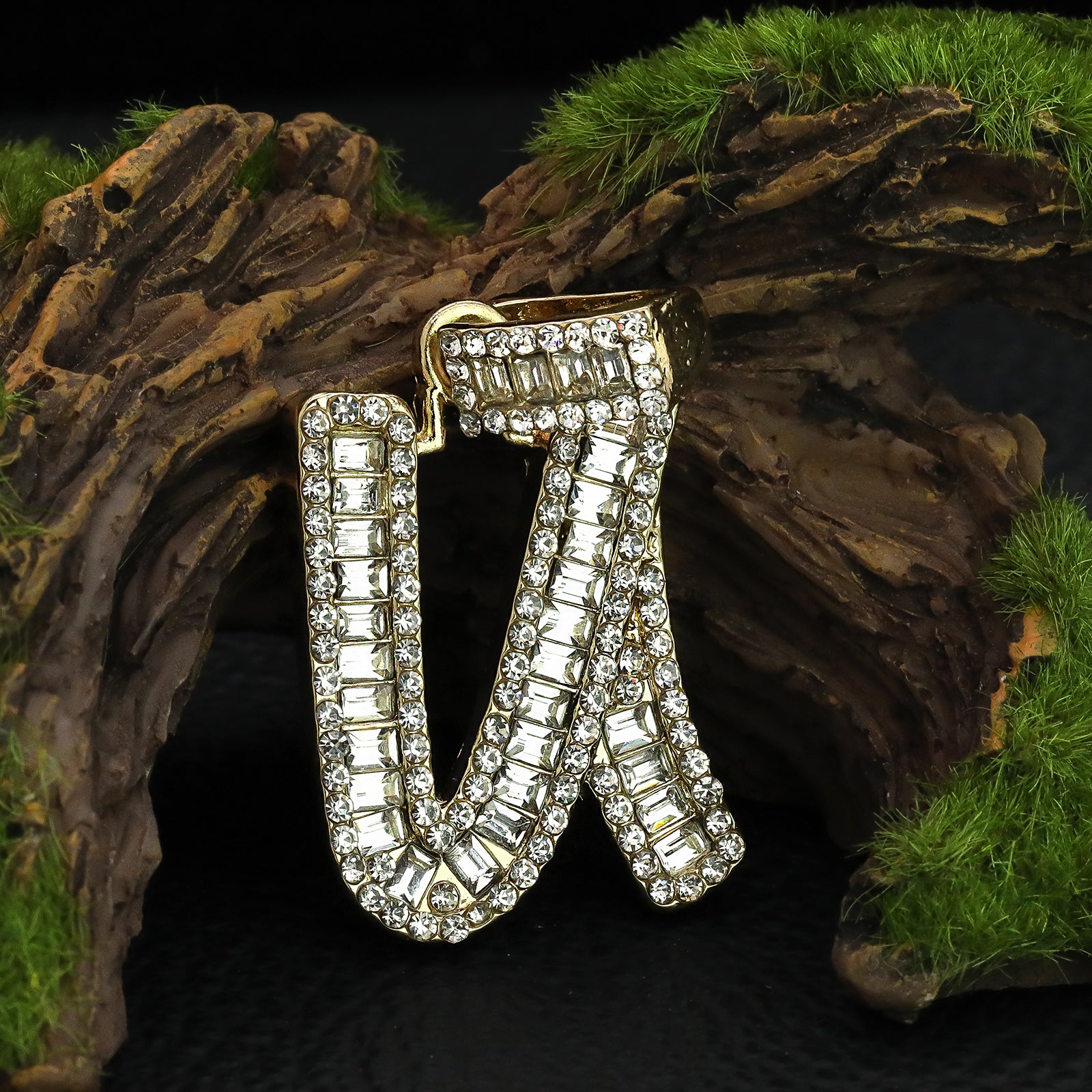 Initial Alphabet Baguette Letter Lab Diamond Cut Pendant 20"Figaro Chain Hip Hop Necklace