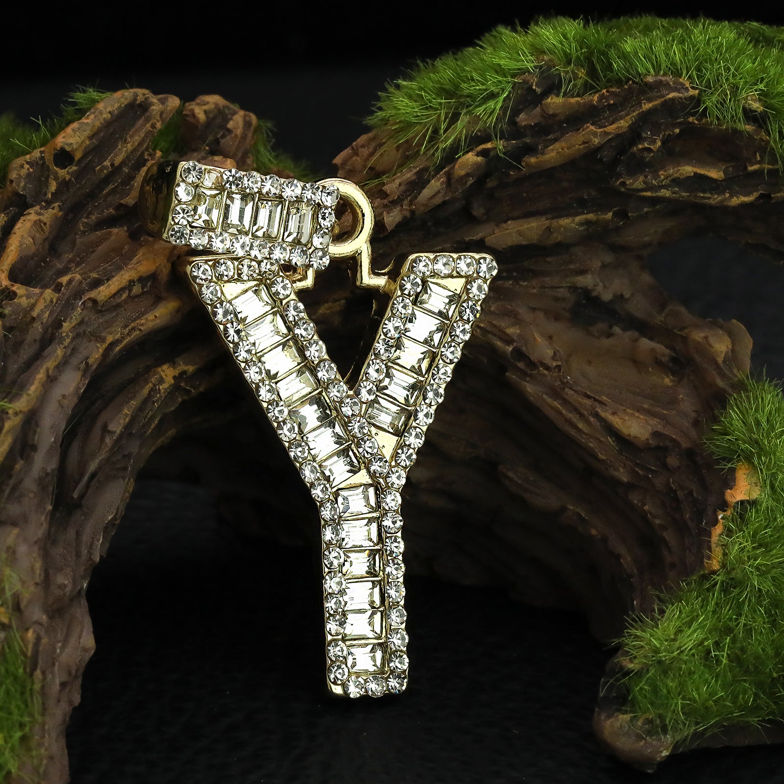 Initial Alphabet Baguette Letter Lab Diamond Cut Pendant 20"Figaro Chain Hip Hop Necklace