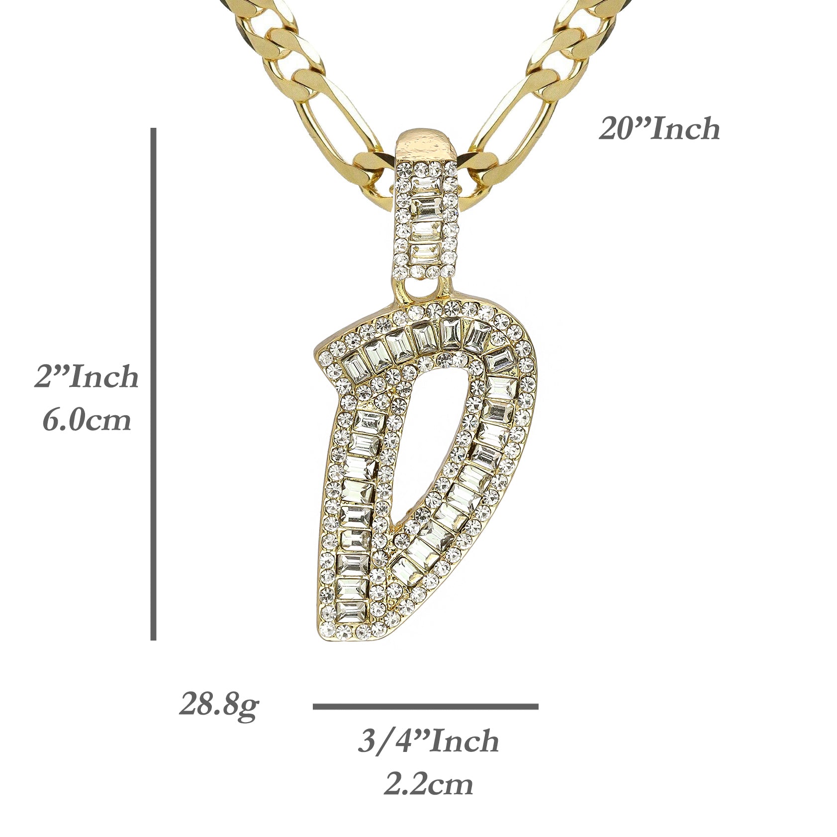 Initial Alphabet Baguette Letter Lab Diamond Cut Pendant 20"Figaro Chain Hip Hop Necklace