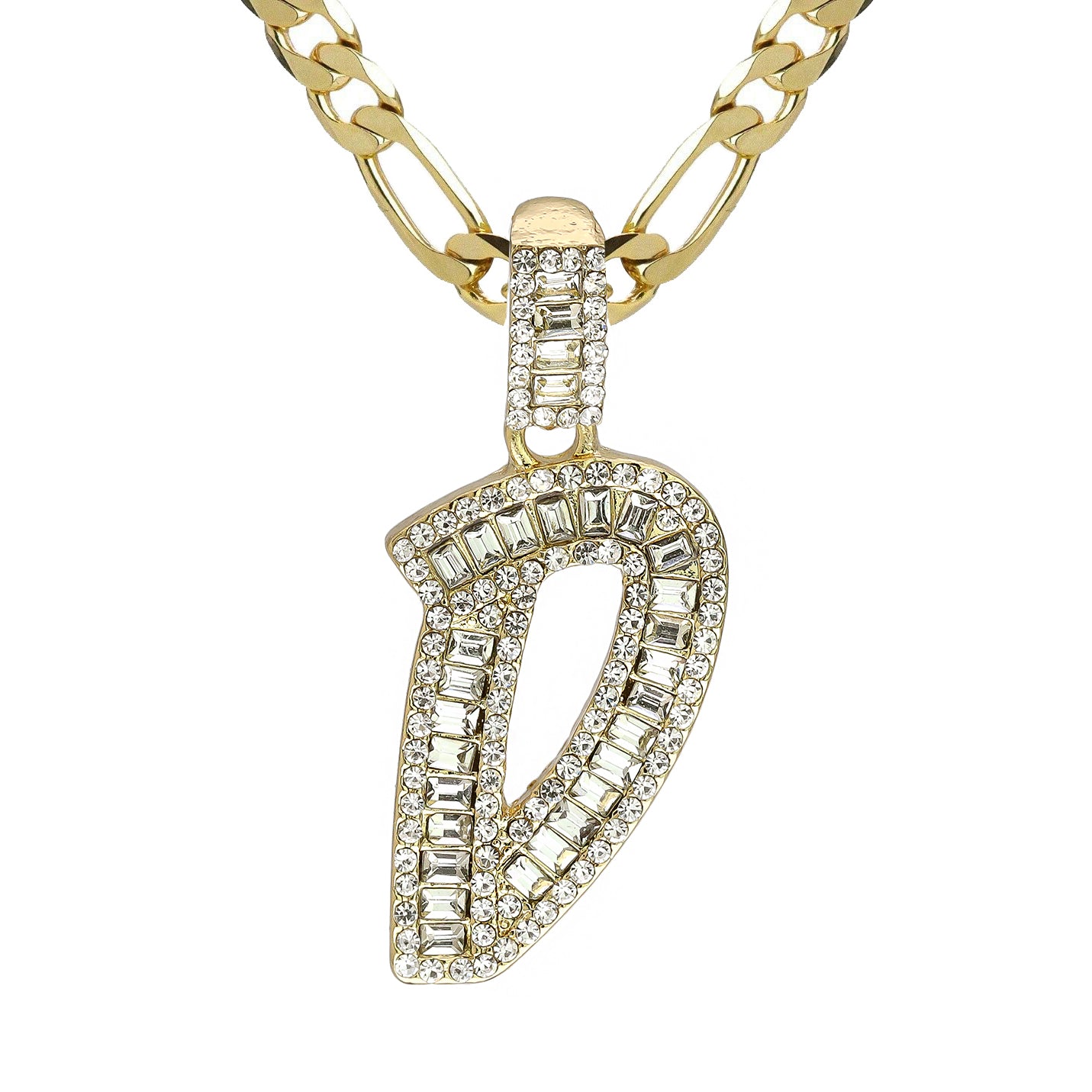 Initial Alphabet Baguette Letter Lab Diamond Cut Pendant 20"Figaro Chain Hip Hop Necklace