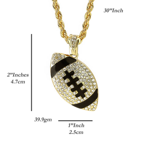 Iced Football Pendant 30" Rope Chain Hip Hop Style 18k Gold Plated