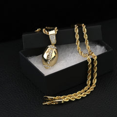 Football Pendant 30" Rope Chain Hip Hop Style 18k Gold Plated