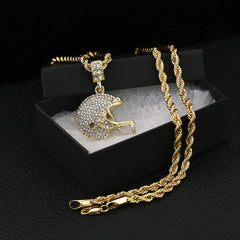 Football Helmet Pendant 30" Rope Chain Hip Hop Style 18k Gold Plated