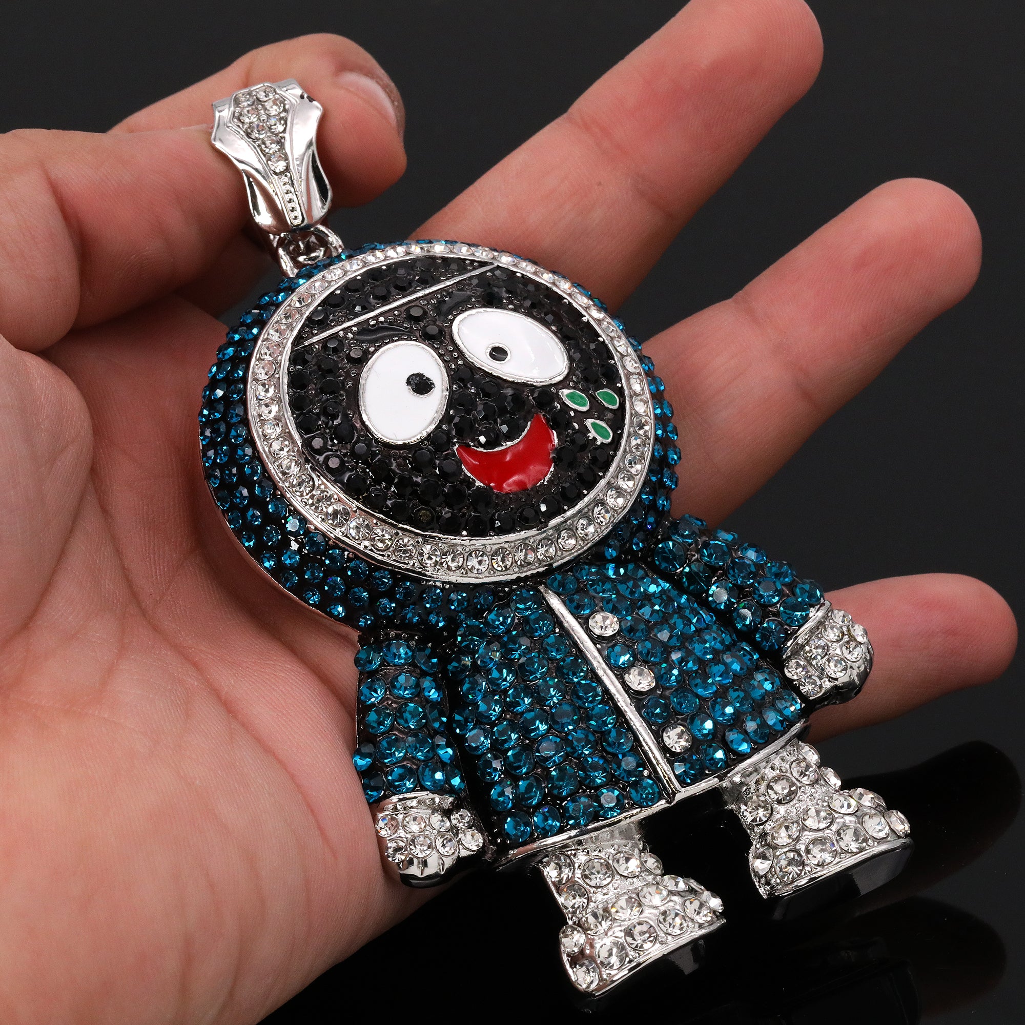Hip Hop Fully Iced Large Silver Plated Brick Squad Eskimo Pendant & Cuban Chain Necklace – Full Prong CZ