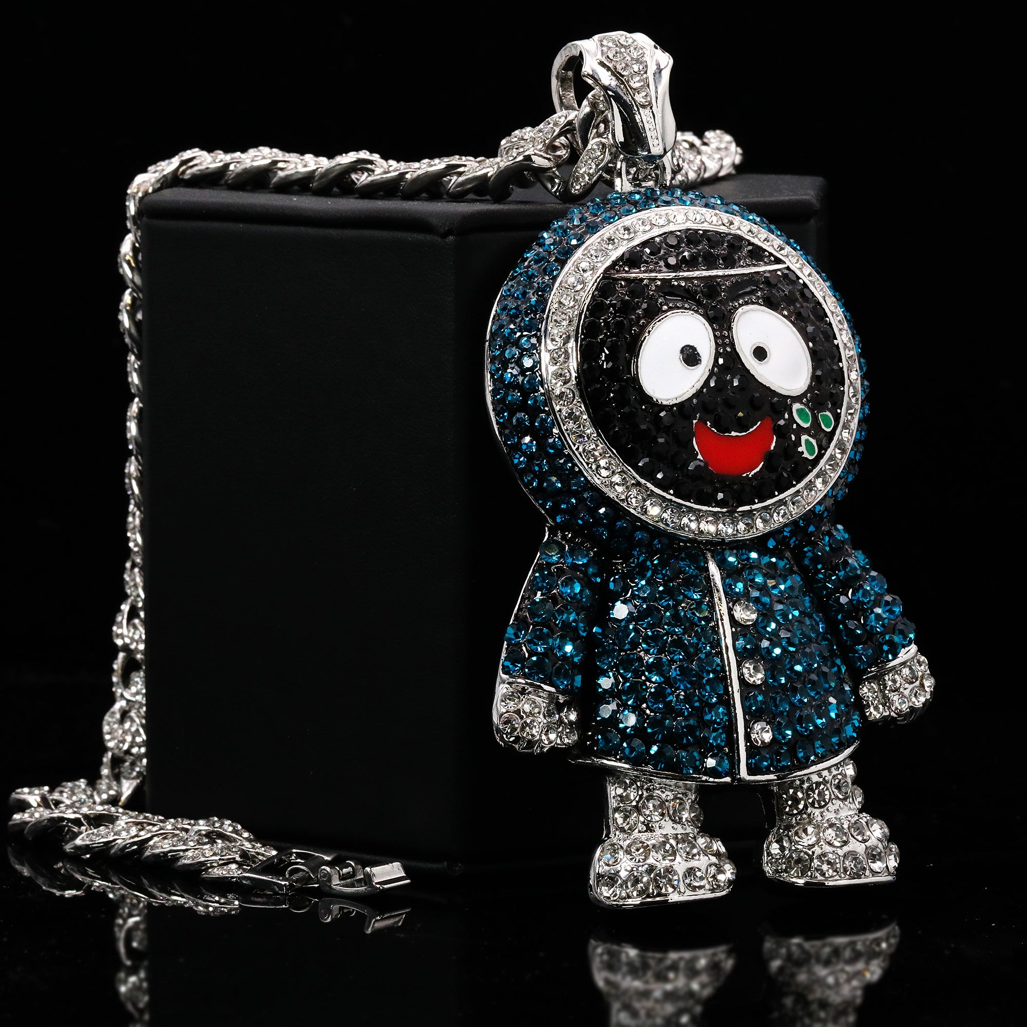 Hip Hop Fully Iced Large Silver Plated Brick Squad Eskimo Pendant & Cuban Chain Necklace – Full Prong CZ