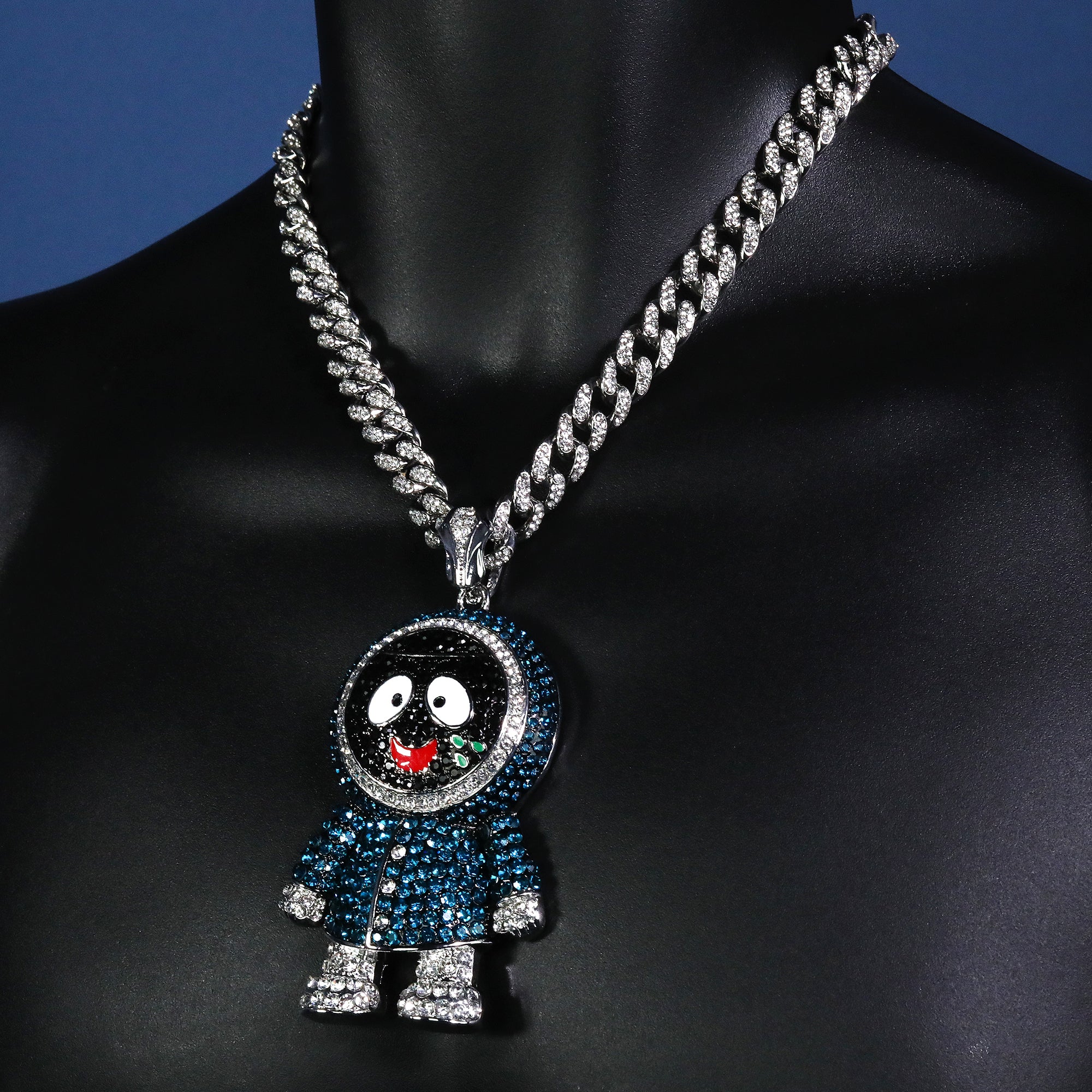 Hip Hop Fully Iced Large Silver Plated Brick Squad Eskimo Pendant & Cuban Chain Necklace – Full Prong CZ