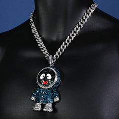 Hip Hop Fully Iced Large Silver Plated Brick Squad Eskimo Pendant & Cuban Chain Necklace – Full Prong CZ
