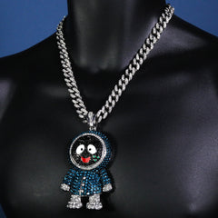 Hip Hop Fully Iced Large Silver Plated Brick Squad Eskimo Pendant & Cuban Chain Necklace – Full Prong CZ