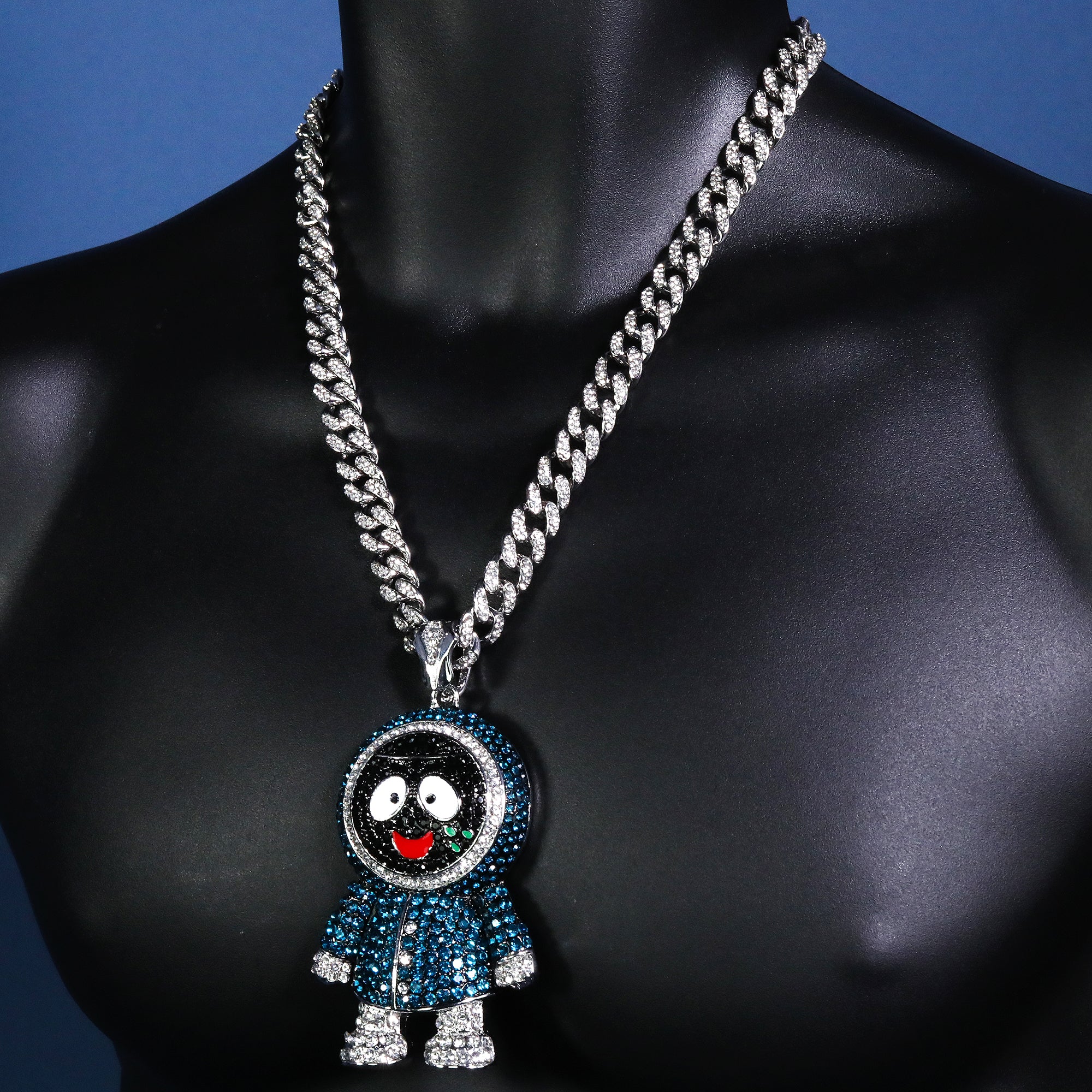 Hip Hop Fully Iced Large Silver Plated Brick Squad Eskimo Pendant & Cuban Chain Necklace – Full Prong CZ