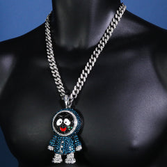 Hip Hop Fully Iced Large Silver Plated Brick Squad Eskimo Pendant & Cuban Chain Necklace – Full Prong CZ