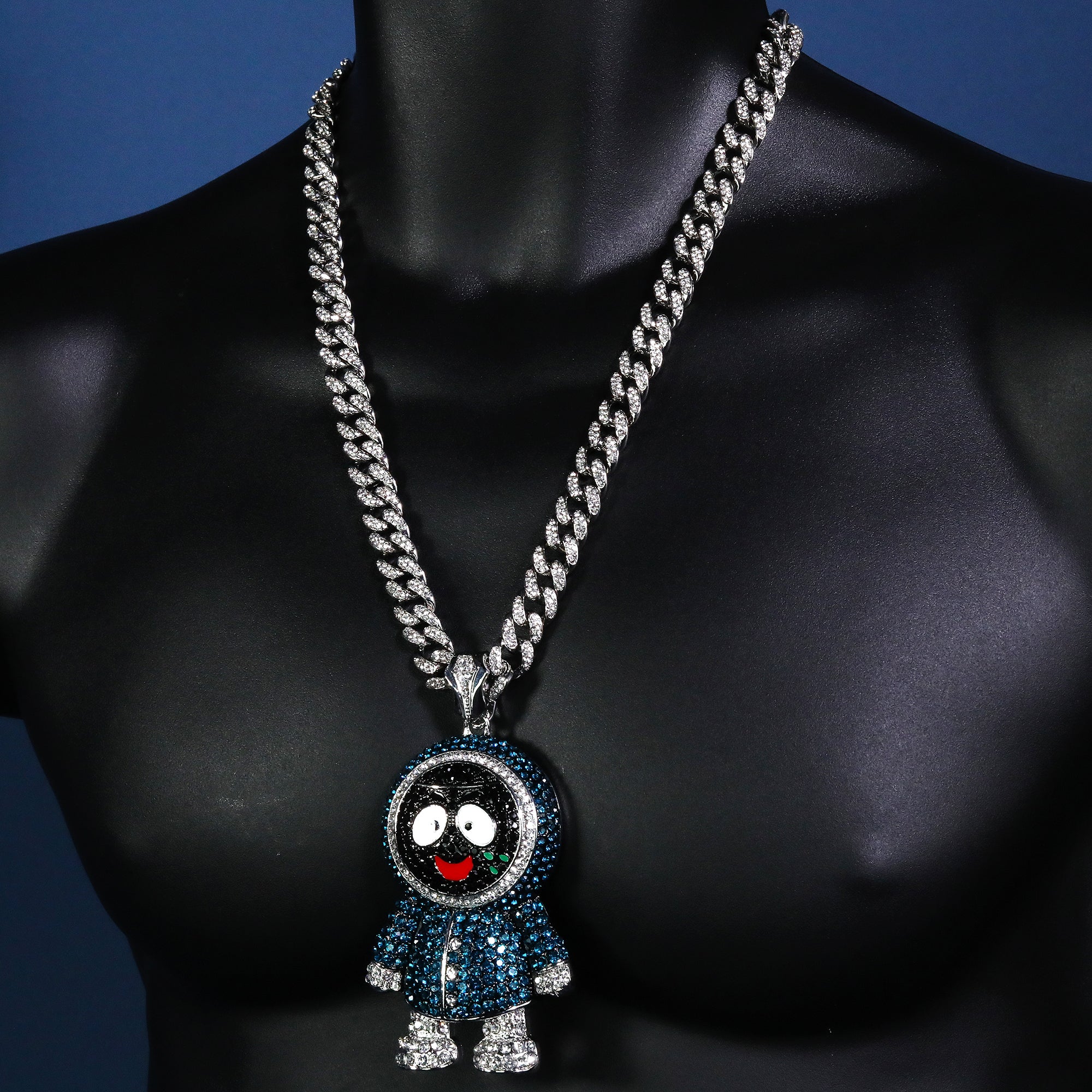 Hip Hop Fully Iced Large Silver Plated Brick Squad Eskimo Pendant & Cuban Chain Necklace – Full Prong CZ