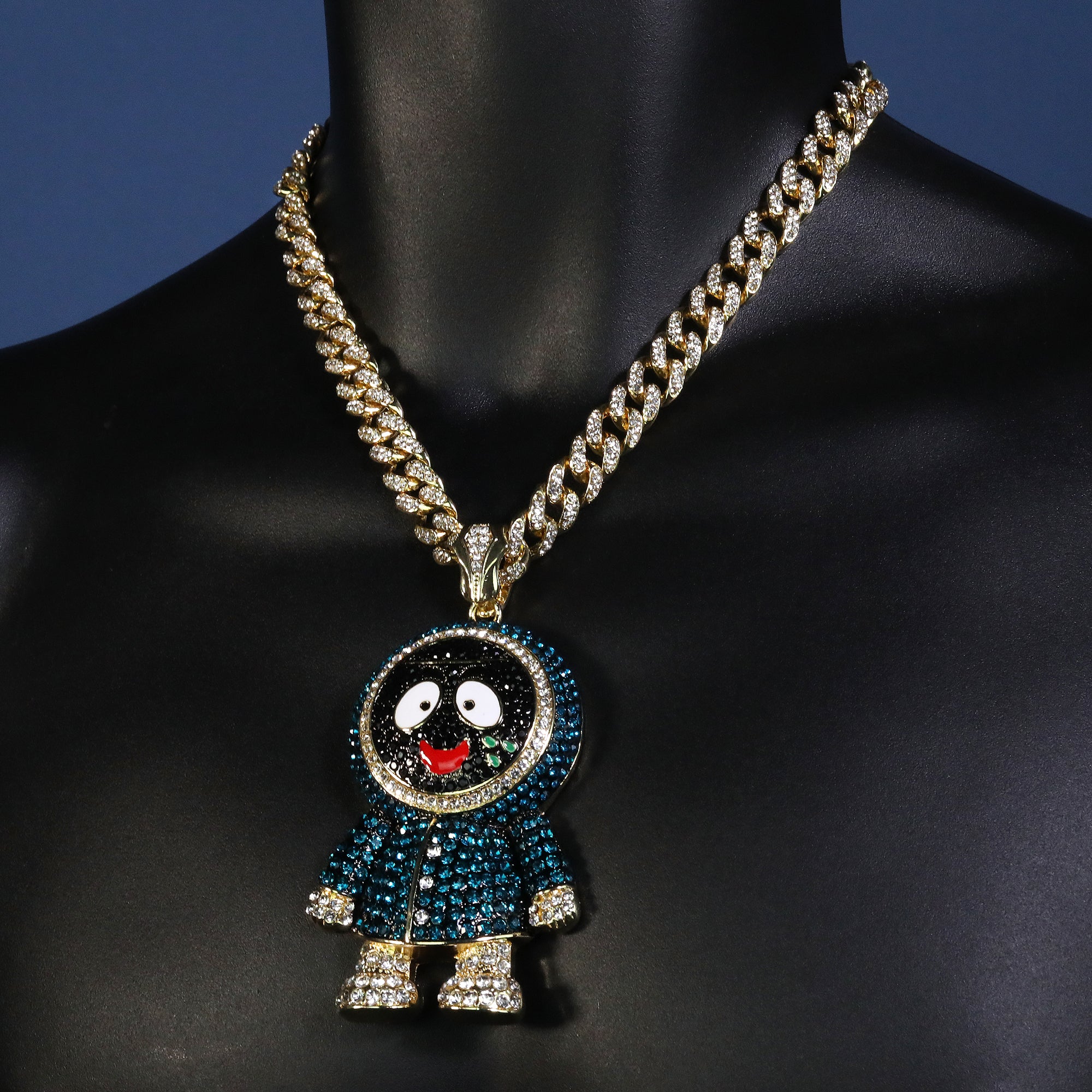 Hip Hop Fully Iced Large Gold Plated Brick Squad Eskimo Pendant & Cuban Chain Necklace – 18 - 24"