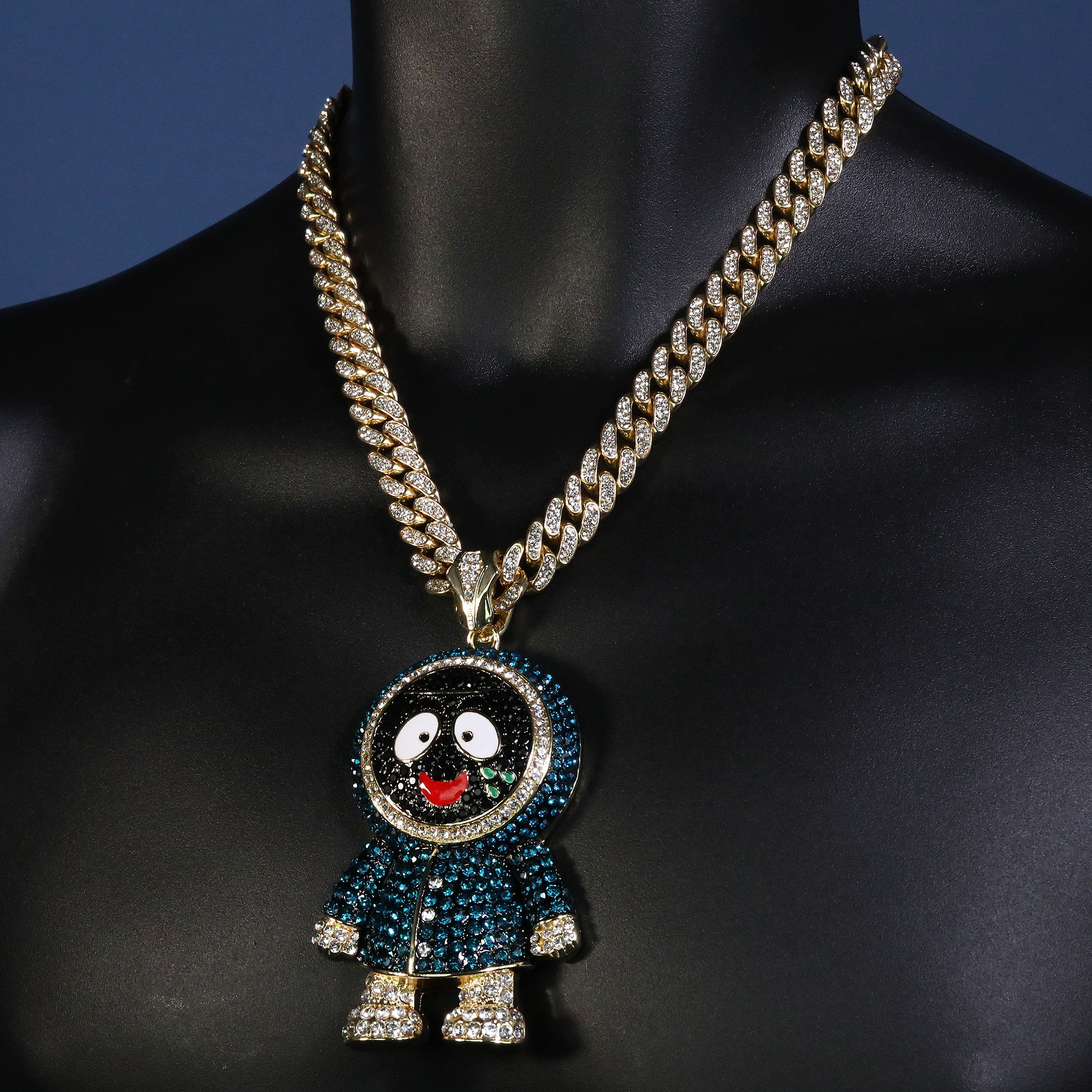 Hip Hop Fully Iced Large Gold Plated Brick Squad Eskimo Pendant & Cuban Chain Necklace – 18 - 24"