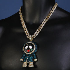 Hip Hop Fully Iced Large Gold Plated Brick Squad Eskimo Pendant & Cuban Chain Necklace –  18 - 24"
