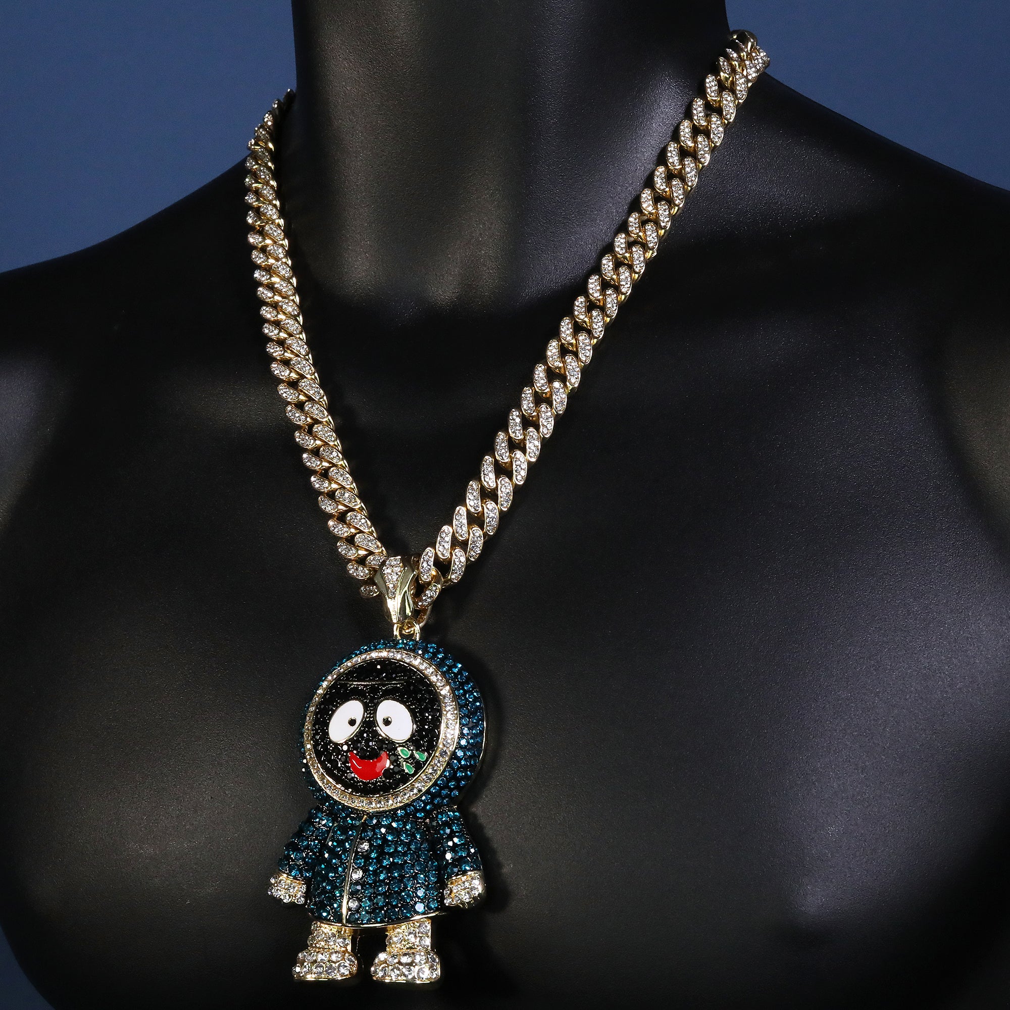 Hip Hop Fully Iced Large Gold Plated Brick Squad Eskimo Pendant & Cuban Chain Necklace – 18 - 24"