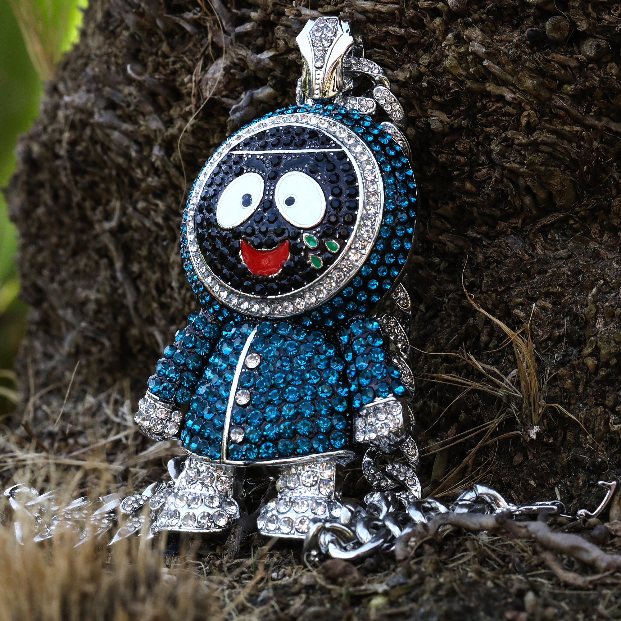 Hip Hop Fully Iced Large Silver Plated Brick Squad Eskimo Pendant & Cuban Chain Necklace – Full Prong CZ